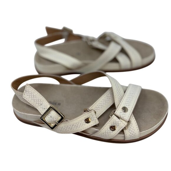 Kelsi Dagger White Strappy Sandals Gold Buckle Stitch Detail Size 7.5 Ankle Stra - Picture 3 of 9